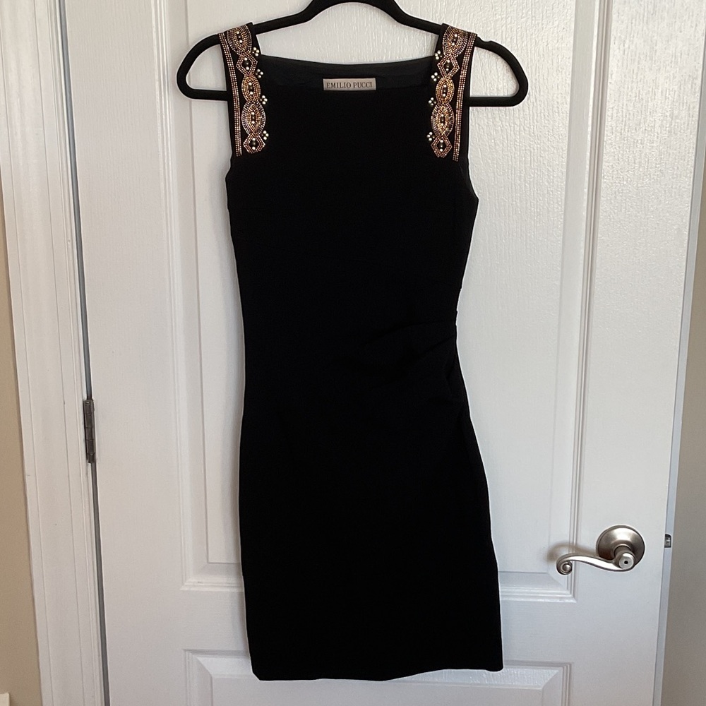 Emilio Pucci Square Neckline Dress with Gold Embellishments